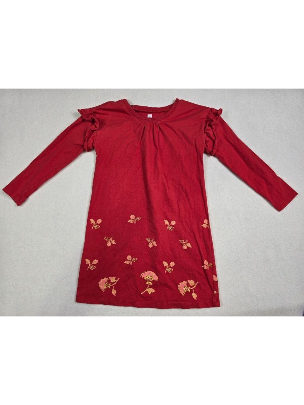Tea Collection Orange Burnt Red Long Sleeve Floral Dress Size 6 100% Cotton